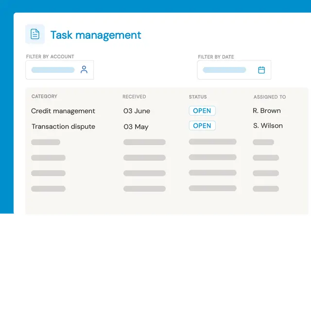 Task management view in the Opypro account management module