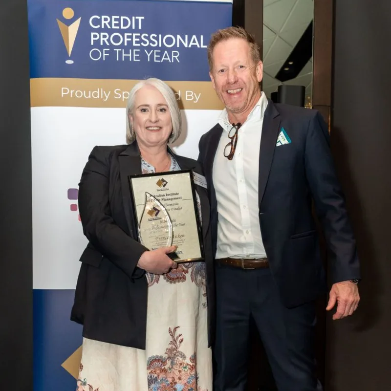 Frances Aitken (Bennett's Petroleum) and Craig Brookes (Experian) at the AICM Credit Professional of the Year awards